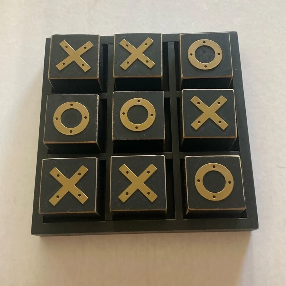 TIC TAC TOE Big Wooden Game Set 9.75” x 9.75” x 2.5”